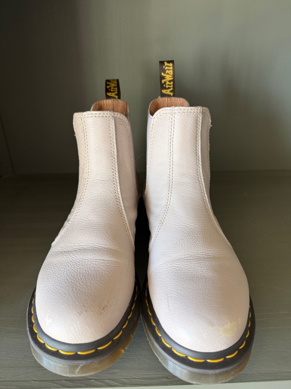 Dr. Martens Cream Leather Chelsea Boots with Yellow Stitching - Picture 2 of 6